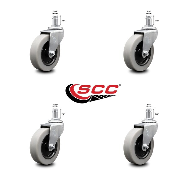 3 Inch Thermoplastic Wheel 7/8 Inch Grip Ring Stem Caster SCC, 4PK